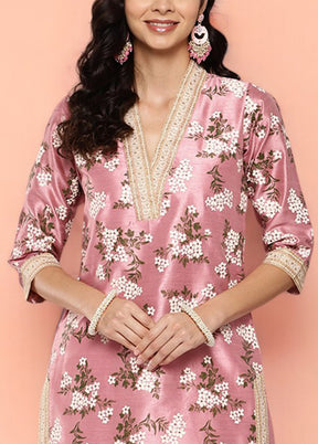 2 Pc Pink Readymade Silk Kurti Set