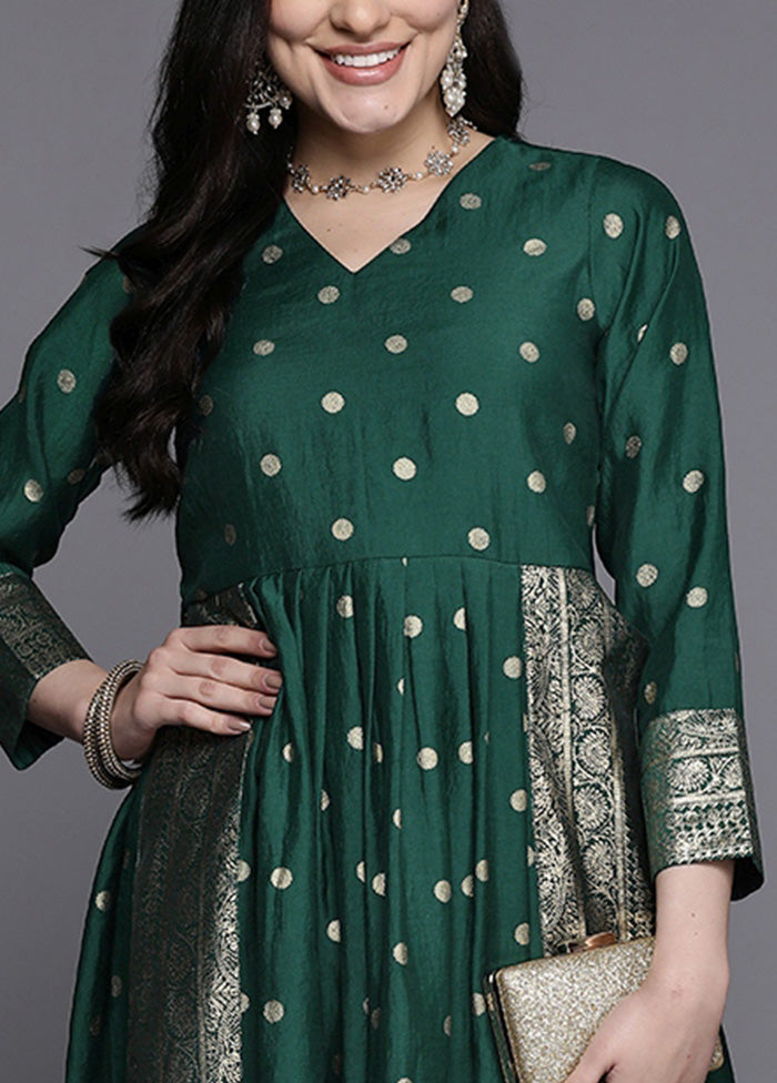 2 Pc Green Readymade Chanderi Kurti Set