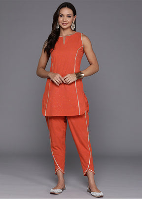 2 Pc Orange Pure Readymade Cotton Tunic Set