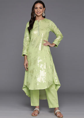 2 Pc Green Pure Readymade Cotton Kurti Set