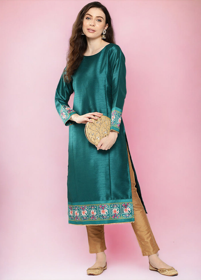 Green Readymade Silk Kurti