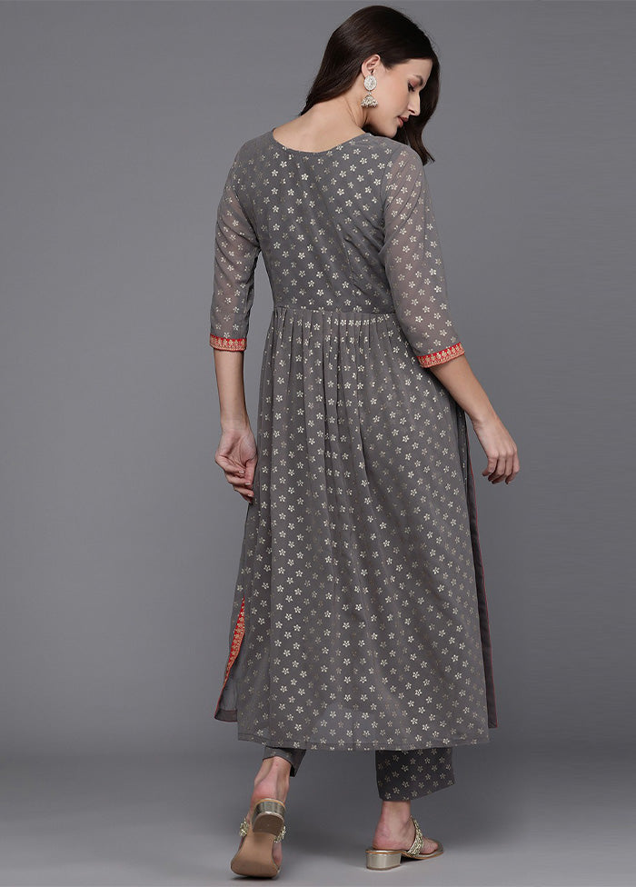 2 Pc Grey Readymade Georgette Kurti Set