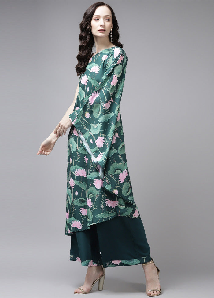 2 Pc Dark Green Readymade Silk Kurti Set