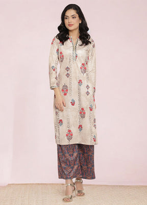 2 Pc Beige Readymade Velvet Kurti Set