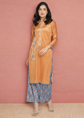 2 Pc Orange Readymade Velvet Kurti Set