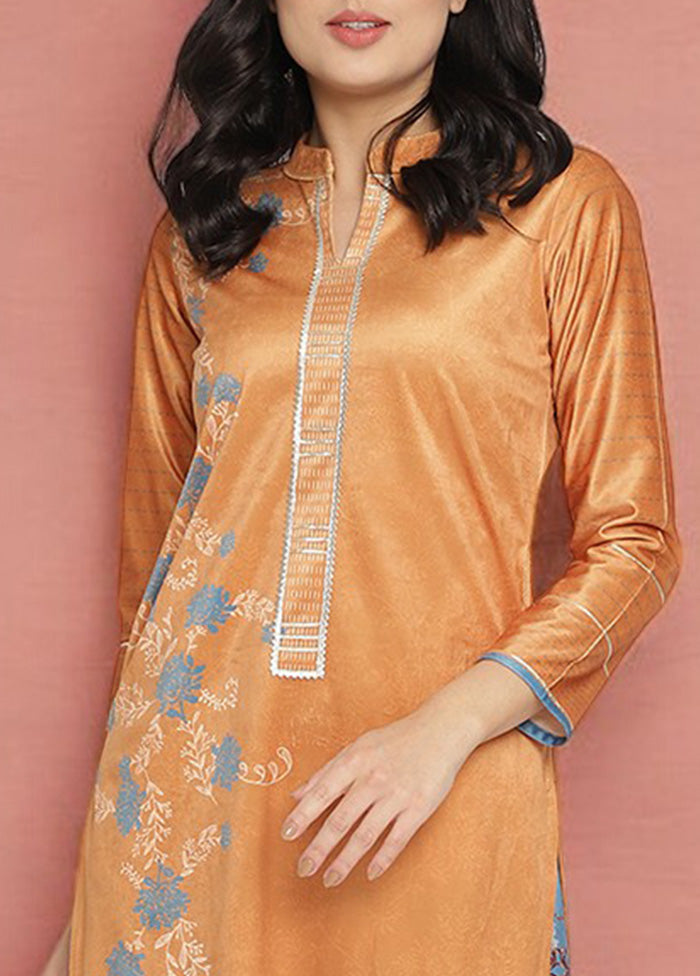 2 Pc Orange Readymade Velvet Kurti Set