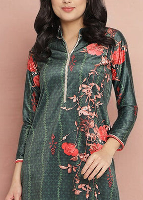 2 Pc Dark Green Readymade Velvet Kurti Set