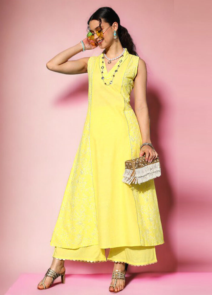 2 Pc Yellow Readymade Cotton Kurti Set