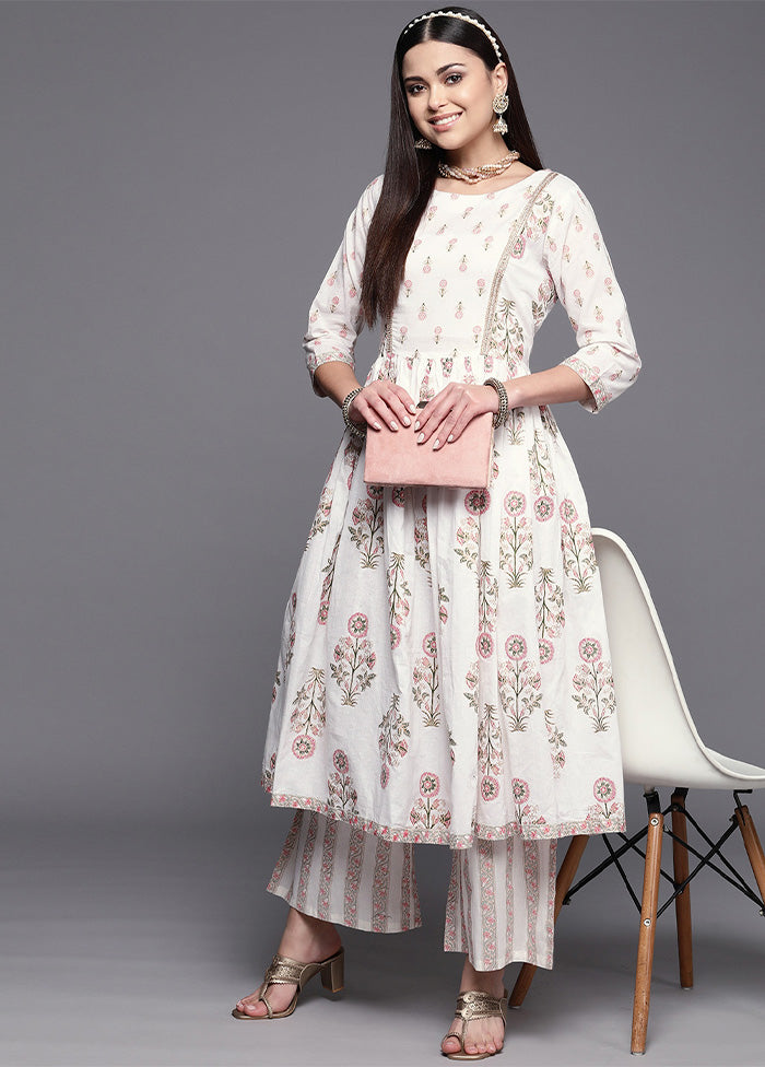 2 Pc Off White Pure Readymade Cotton Kurti Set