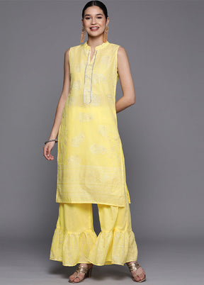 2 Pc Yellow Pure Readymade Cotton Kurti Set