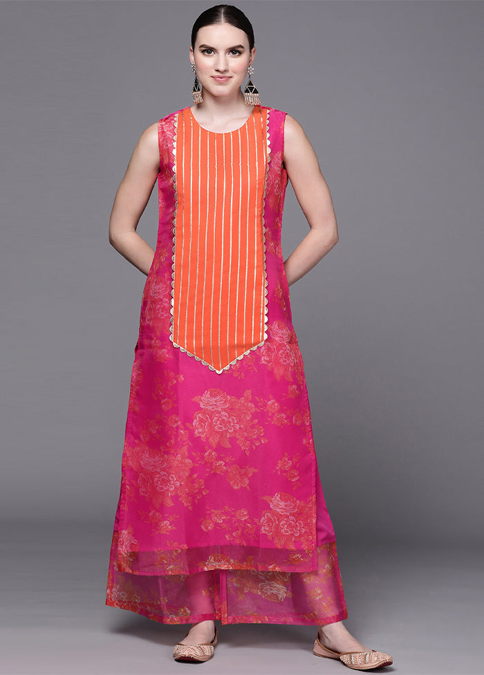 2 Pc Pink Readymade Silk Kurti Set