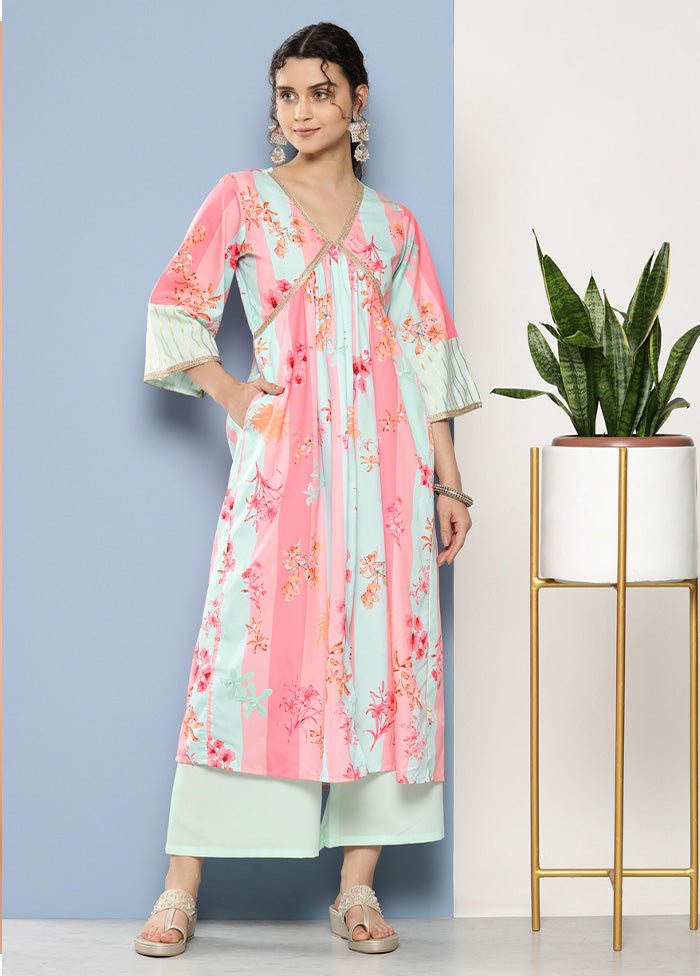 2 Pc Pink Readymade Silk Kurti Set