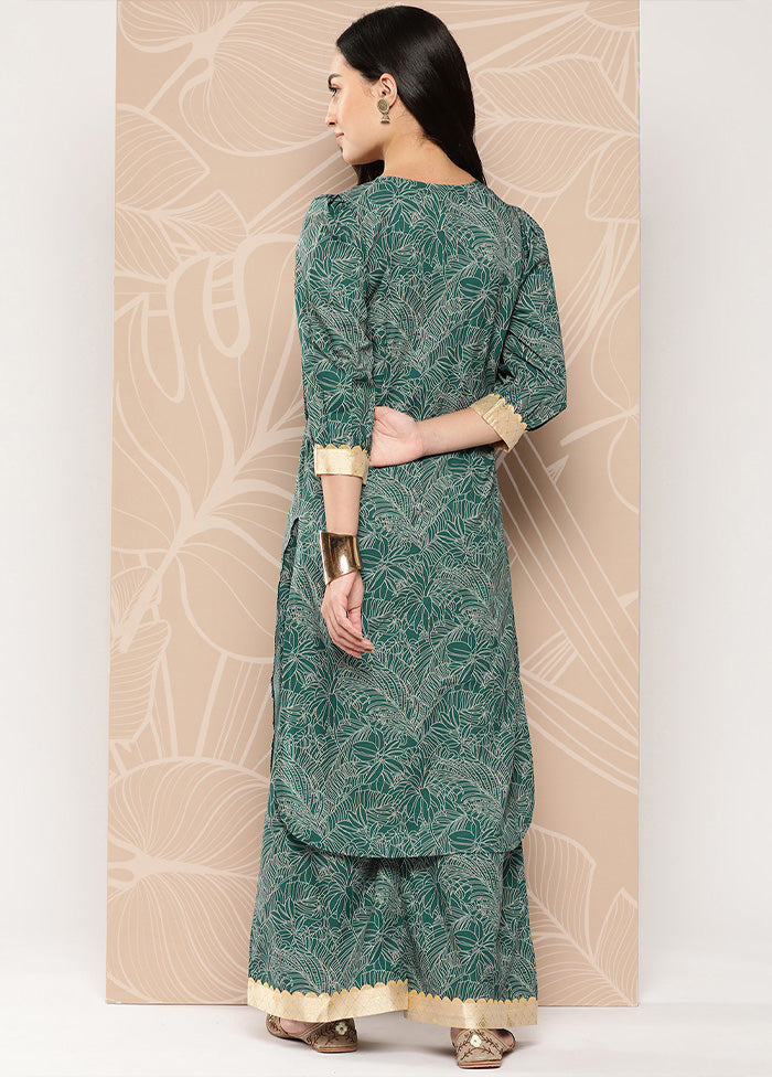 2 Pc Dark Green Readymade Silk Kurti Set