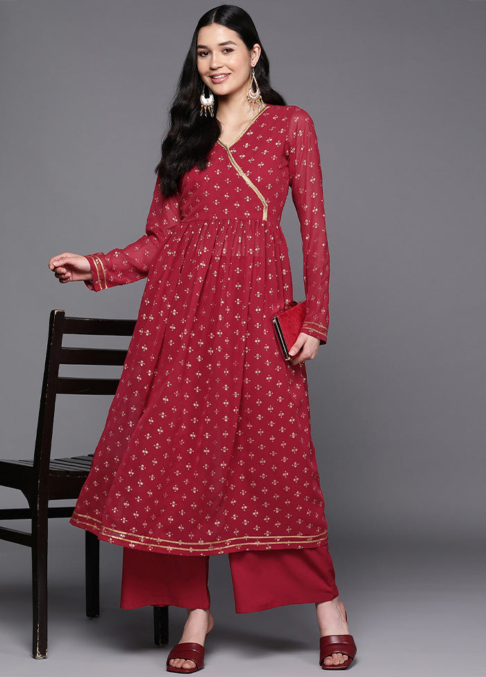 2 Pc Maroon Readymade Georgette Kurti Set