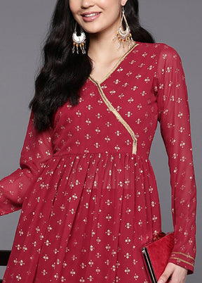 2 Pc Maroon Readymade Georgette Kurti Set