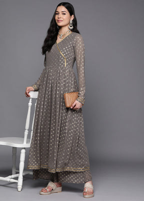 2 Pc Grey Readymade Georgette Kurti Set