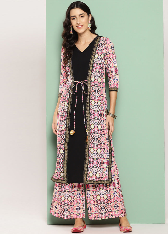 2 Pc Black Readymade Silk Kurti Set