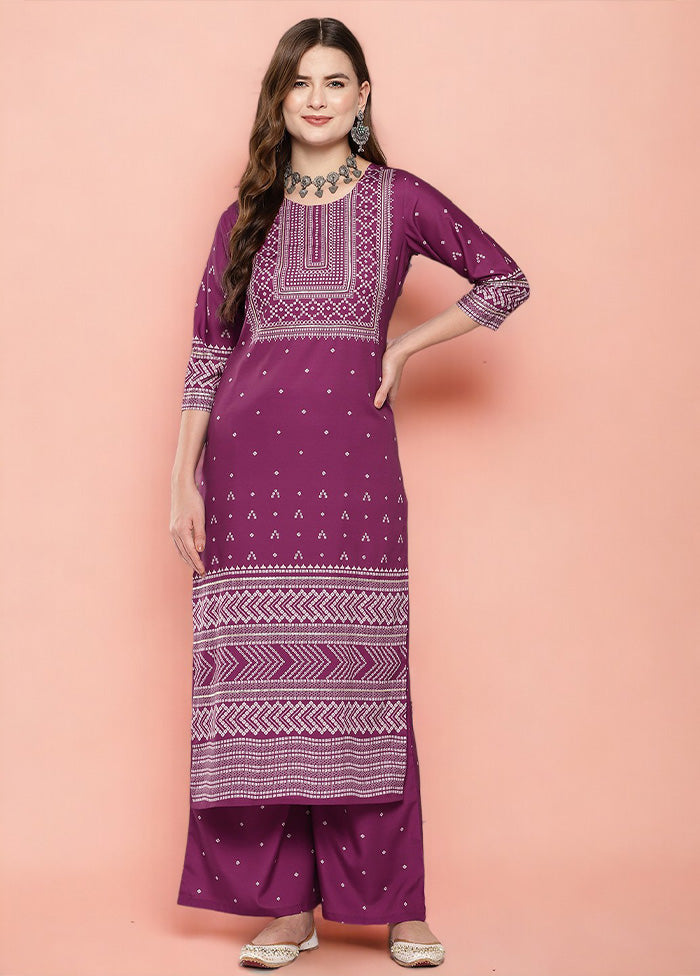 2 Pc Purple Readymade Silk Kurti Set