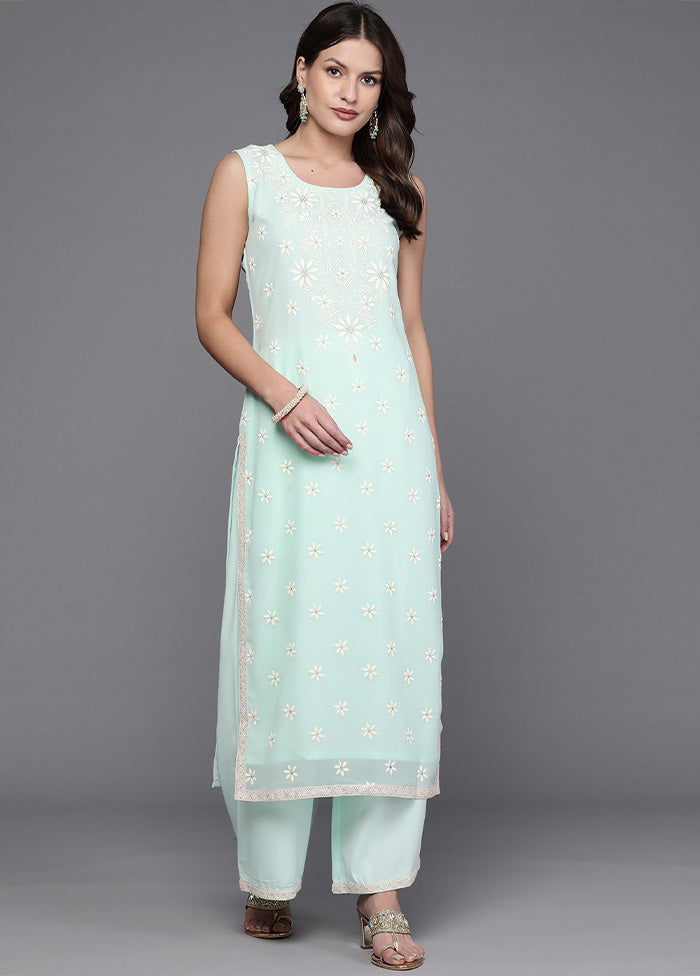 2 Pc Blue Readymade Georgette Kurti Set