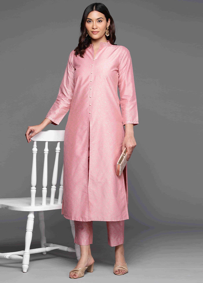 2 Pc Pink Readymade Silk Kurti Set