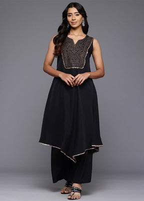 2 Pc Black Readymade Silk Kurti Set