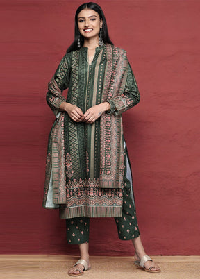 3 Pc Green Readymade Velvet Dupatta Suit Set