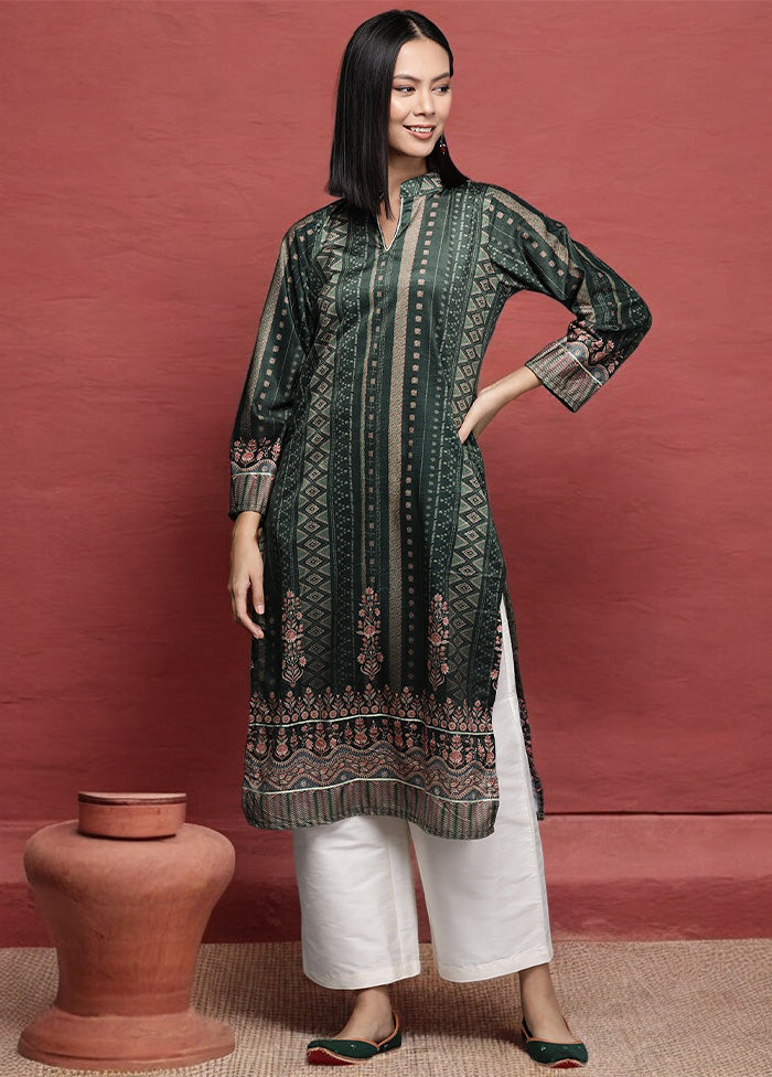 Dark Green Readymade Velvet Kurti