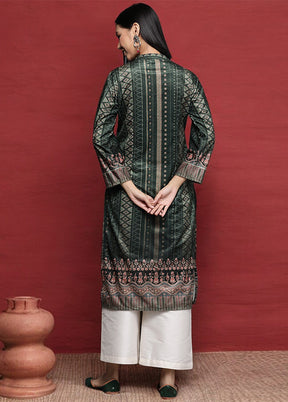 Dark Green Readymade Velvet Kurti