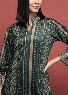 Dark Green Readymade Velvet Kurti