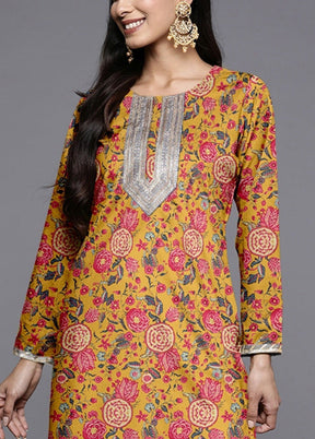 Mustard Readymade Velvet Kurti