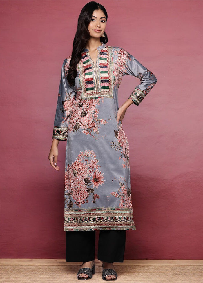 Grey Readymade Velvet Kurti