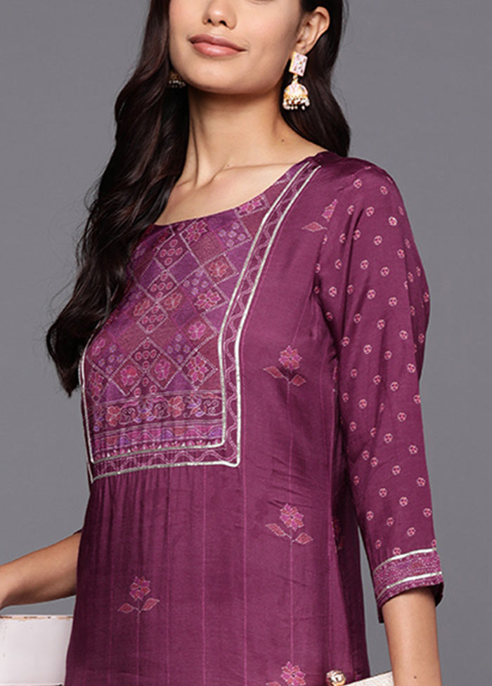 Purple Readymade Silk Kurti