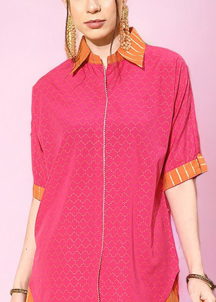 2 Pc Pink Readymade Silk Tunic Set