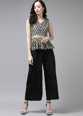 2 Pc Black Readymade Silk Kurti Set