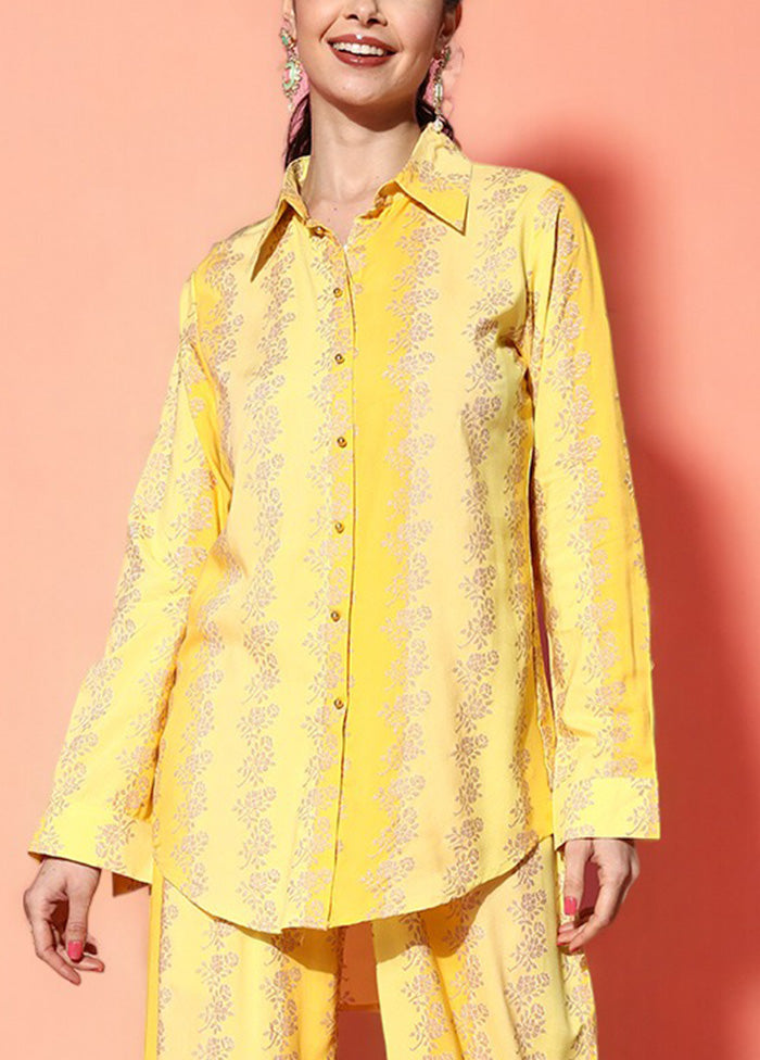 2 Pc Yellow Readymade Rayon Shirt Set