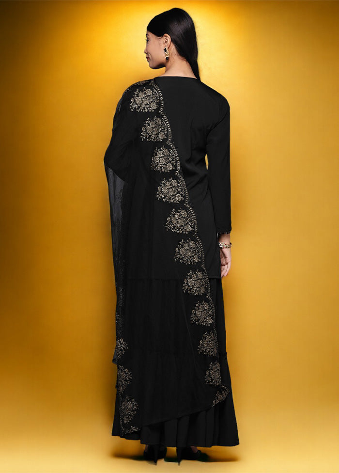 3 Pc Black Readymade Silk Dupatta Suit Set