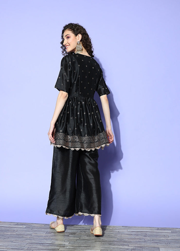 2 Pc Black Readymade Silk Kurti Set