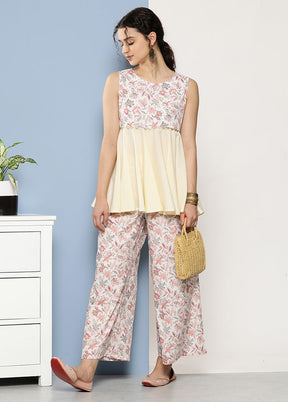 2 Pc Cream Readymade Silk Top Set