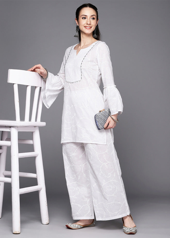 2 Pc White Pure Readymade Cotton Tunic Set