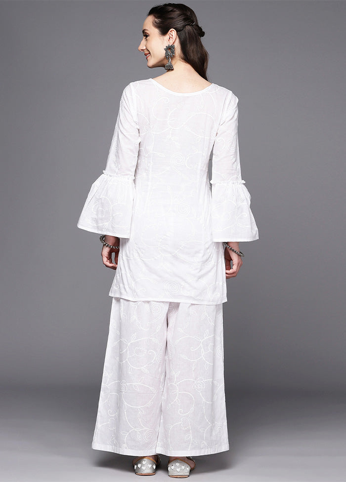 2 Pc White Pure Readymade Cotton Tunic Set