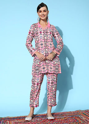 2 Pc Black Readymade Polyester Tunic Set