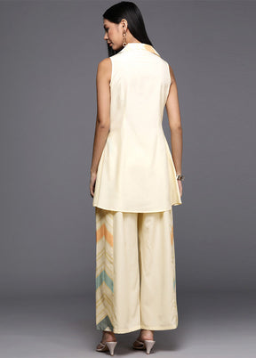 2 Pc Off White Readymade Silk Tunic Set
