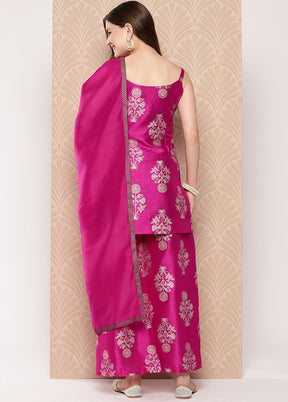 3 Pc Pink Readymade Silk Dupatta Suit Set