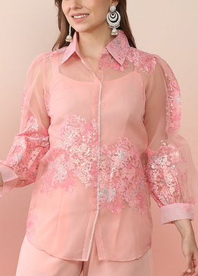 3 Pc Pink Readymade Polyester Tunic Set