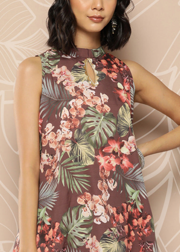 2 Pc Brown Readymade Silk Tunic Set