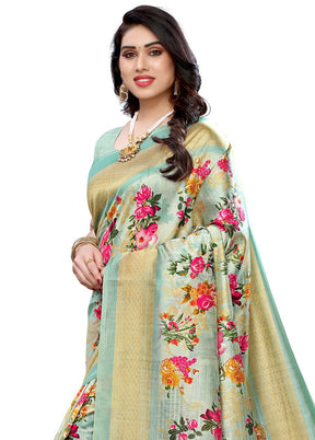 Light Green Spun Silk Woven Saree With Blouse Piece - Indian Silk House Agencies