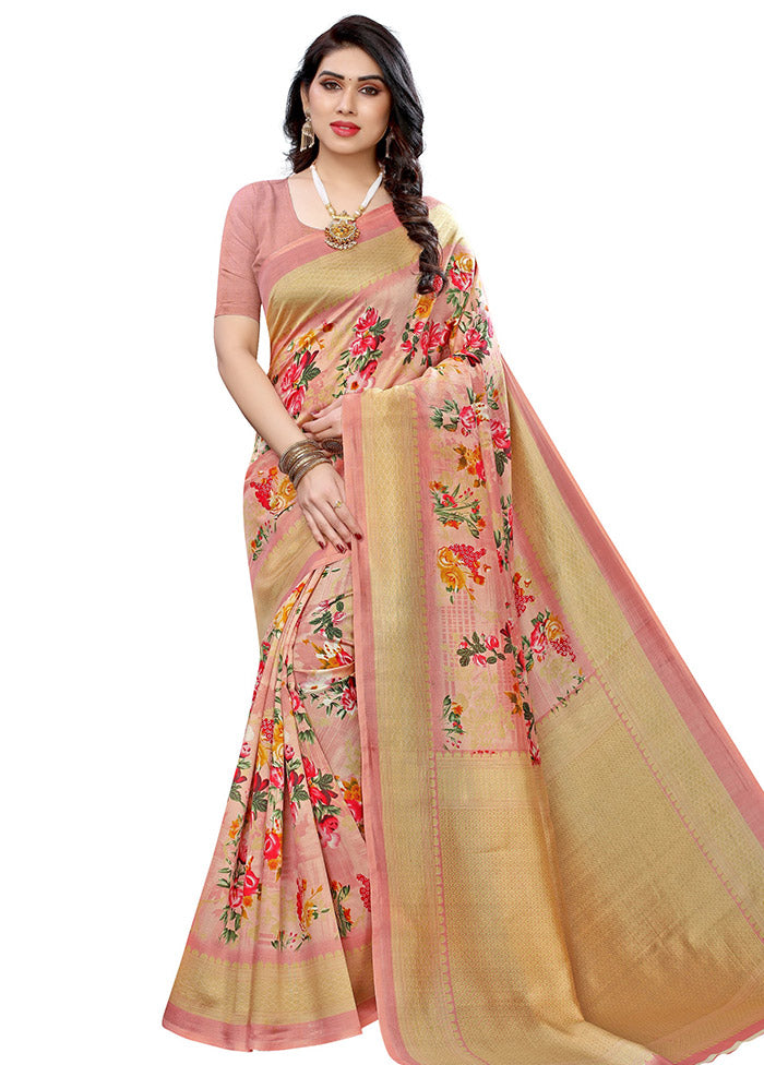 Pink Spun Silk Woven Saree With Blouse Piece - Indian Silk House Agencies