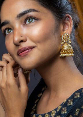 Gold Toned Stone Studded Earrings - Indian Silk House Agencies