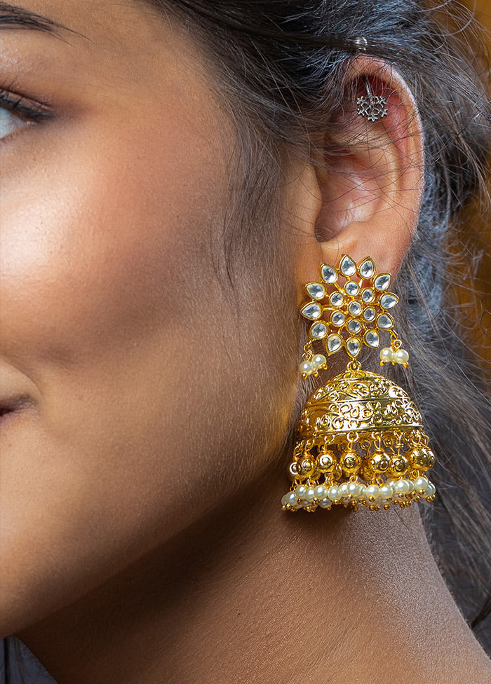 Gold Toned Stone Studded Earrings - Indian Silk House Agencies