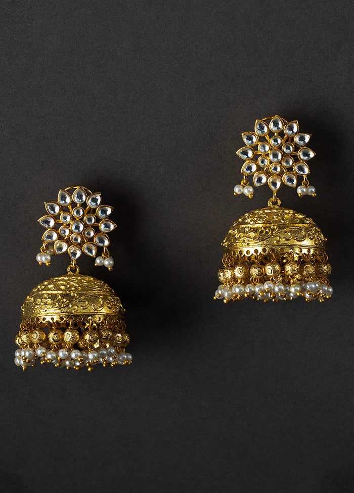 Gold Toned Stone Studded Earrings - Indian Silk House Agencies